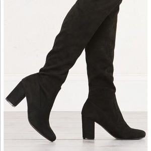 Black suede thigh high boots